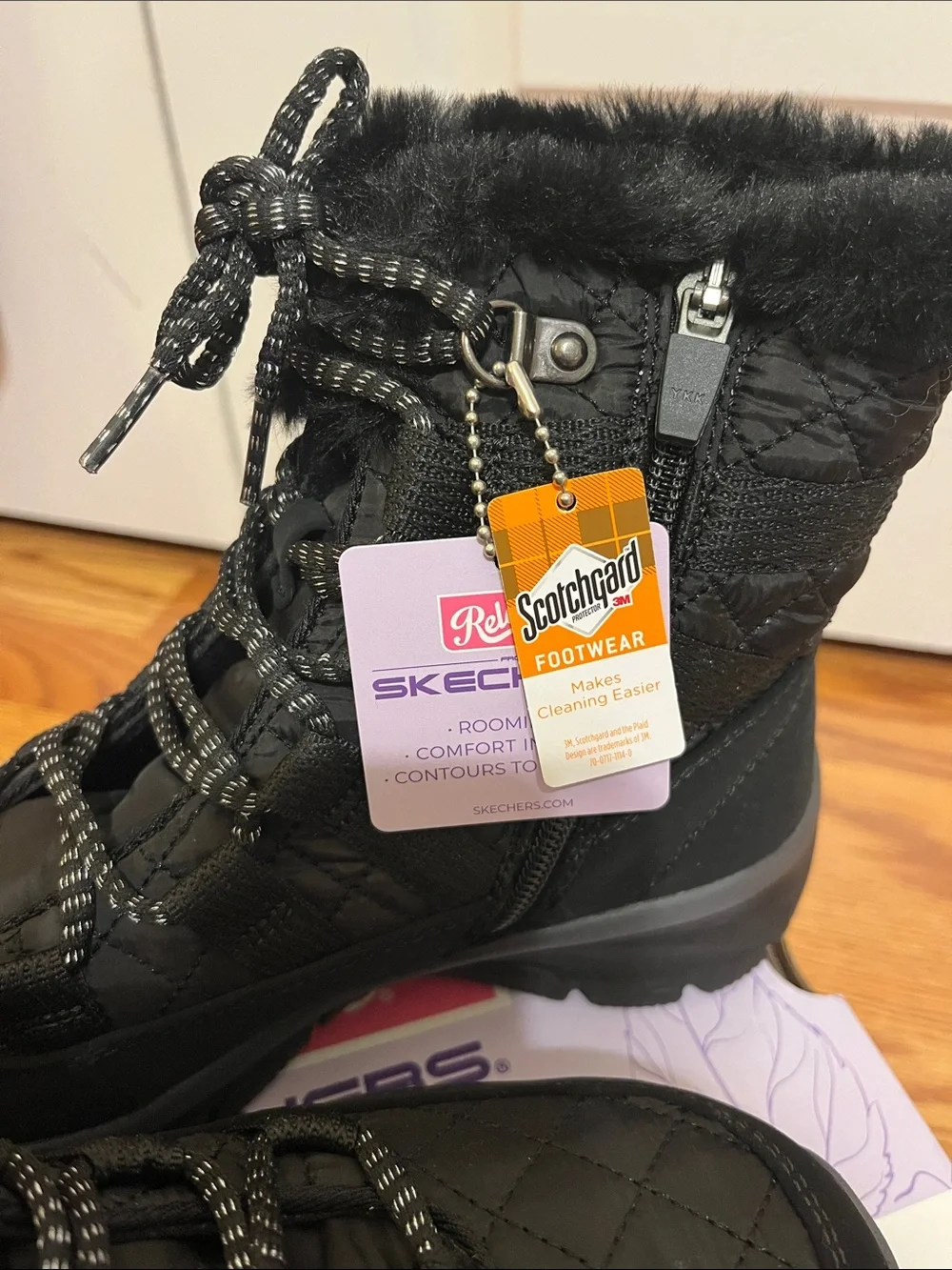 Skechers Black Quilted Faux-Fur Lace-Up Winter Boots